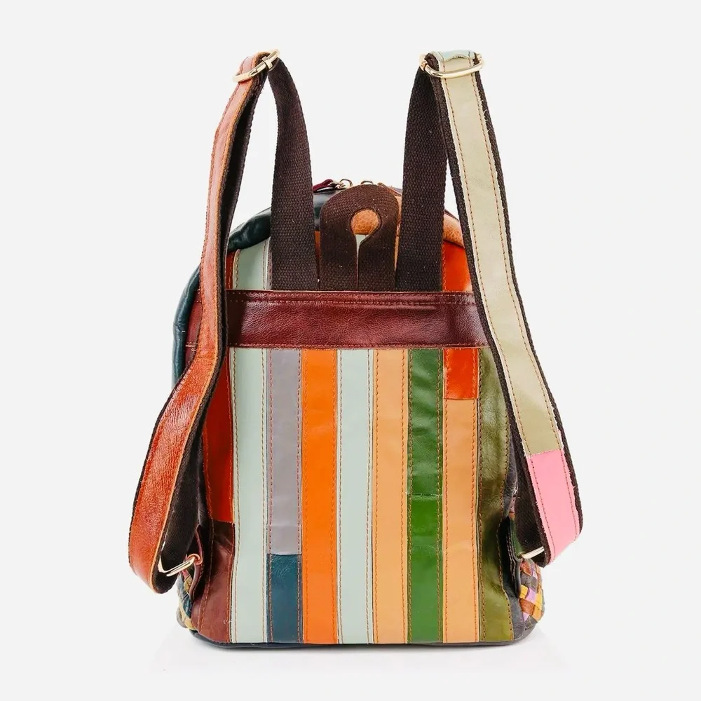 SOLD - Genuine Leather Multicolor Woven Backpack - Picture 3 of 3